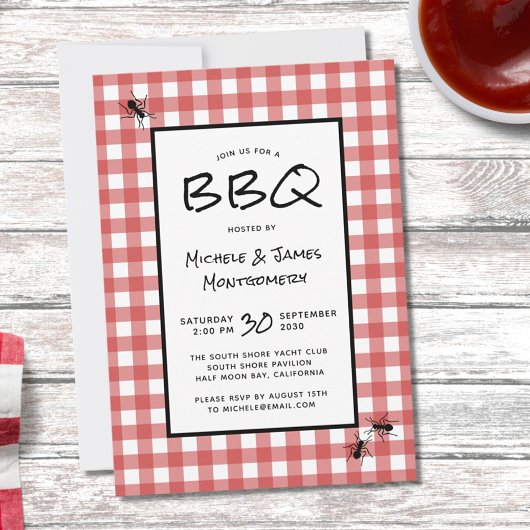 Klassieke Rode Witte Gingham Mieren BBQ Picknick F Kaart