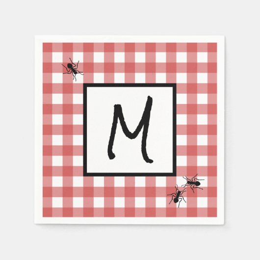 Klassieke Rode Witte Gingham Mieren BBQ Picknick F Servet (Voorkant)