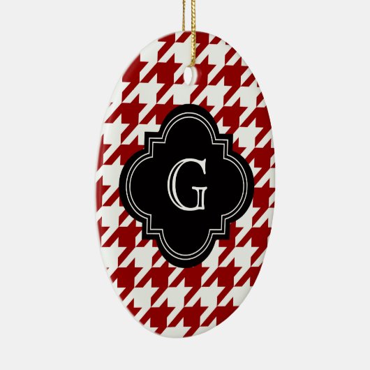 Klassieke rode witte hond met monogram keramisch ornament (Rechts)