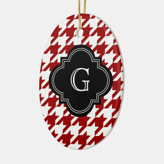 Klassieke rode witte hond met monogram keramisch ornament (Links)