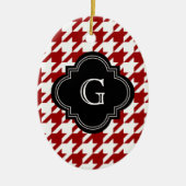 Klassieke rode witte hond met monogram keramisch ornament (Voorkant)