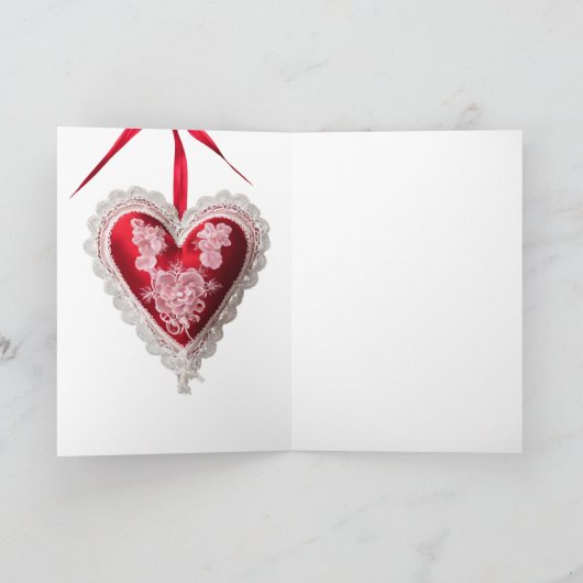 Klassieke Rode Witte Kant Valentijnsdag Hartkaart Kaart (Binnen)