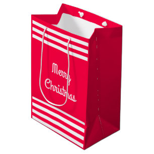 Klassieke rode witte Sjabloon met prettige kerstte Medium Cadeauzakje