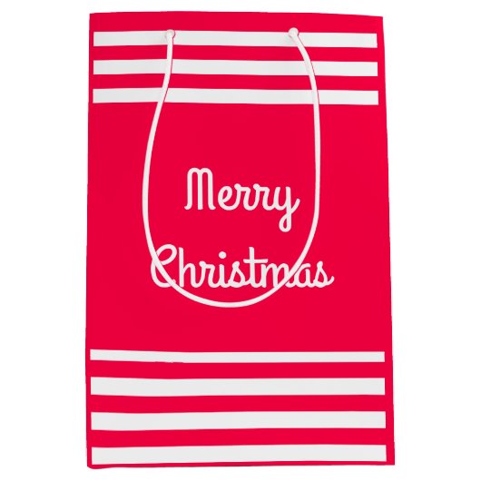 Klassieke rode witte Sjabloon met prettige kerstte Medium Cadeauzakje (Voorkant)