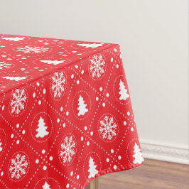 Klassieke rode witte sneeuwvlokken kerstbomen tafelkleed