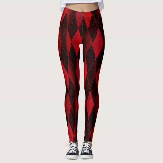 Klassieke rode zwarte harlequin diamantargyle leggings (Voorkant)
