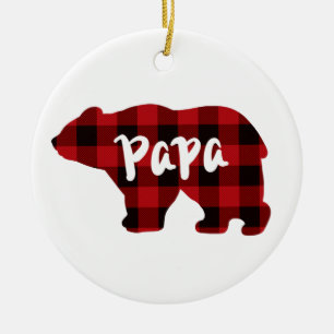 Klassieke rode zwarte plaid Poppy beer cadeau voor Keramisch Ornament