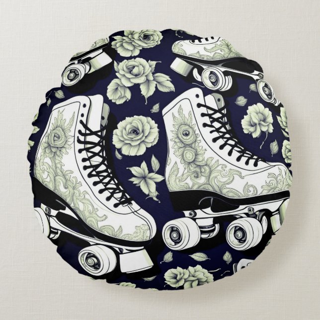 Klassieke Roller Skates Kunst  Rond Kussen (Voorkant)