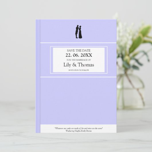 Klassieke roman Boekomslag geïnspireerde trouwdag Save The Date (Staand voorkant)