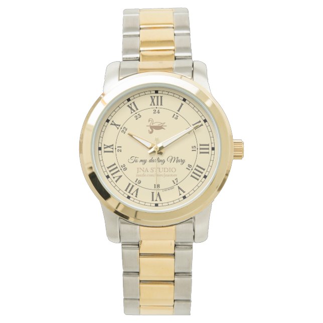 Klassieke Roman Numeriek Gold Tone Watch Horloge (Voorkant)