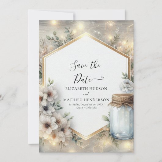 Klassieke Romance Mason Jar bruiloft Save The Date (Voorkant)