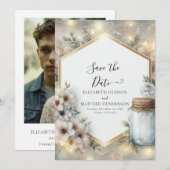 Klassieke Romance Mason Jar bruiloft Save The Date (Voorkant / Achterkant)