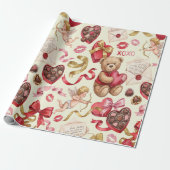 Klassieke Romance: Vintage Teddybeer Cadeaupapier (Uitgerold)