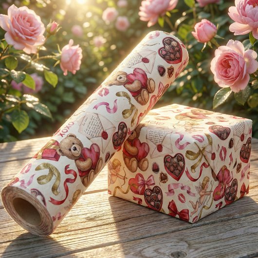 Klassieke Romance: Vintage Teddybeer Cadeaupapier