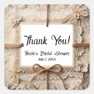 Klassieke Romantische Bloem Lace Bruine Linnen Lan Vierkante Sticker