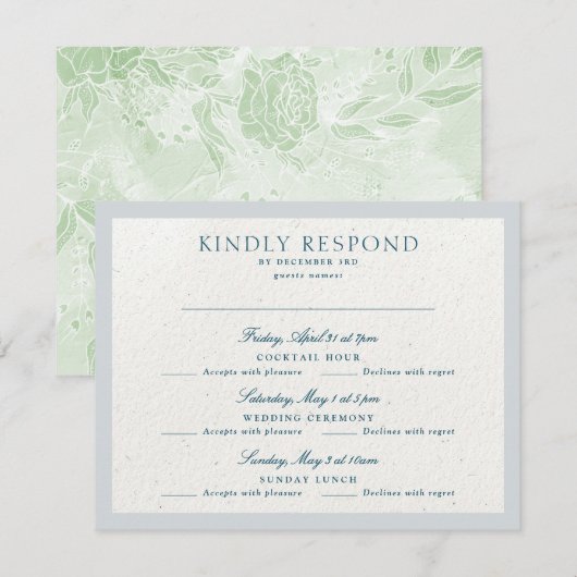 Klassieke Romantische Cotswolds Winter Blue Multi  RSVP Kaartje (Voorkant / Achterkant)