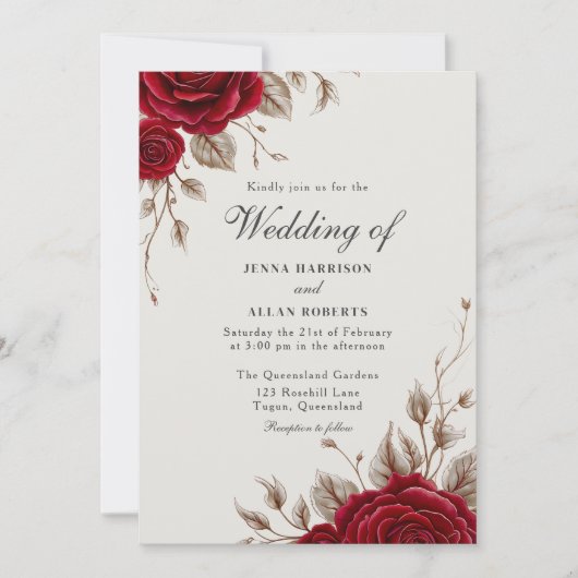 Klassieke  romantische rozen bruiloft kaart (Voorkant)