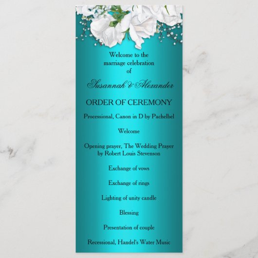 Klassieke romantische turquoise bruiloft programmakaart (Voorkant)
