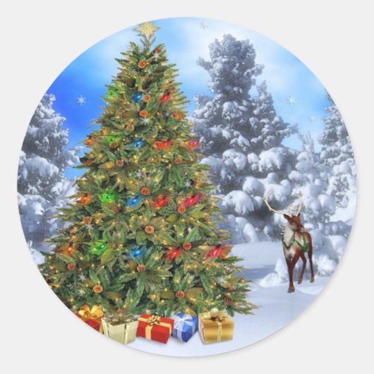 Klassieke ronde Kerst sticker/kerstboom Sticker (Voorkant)