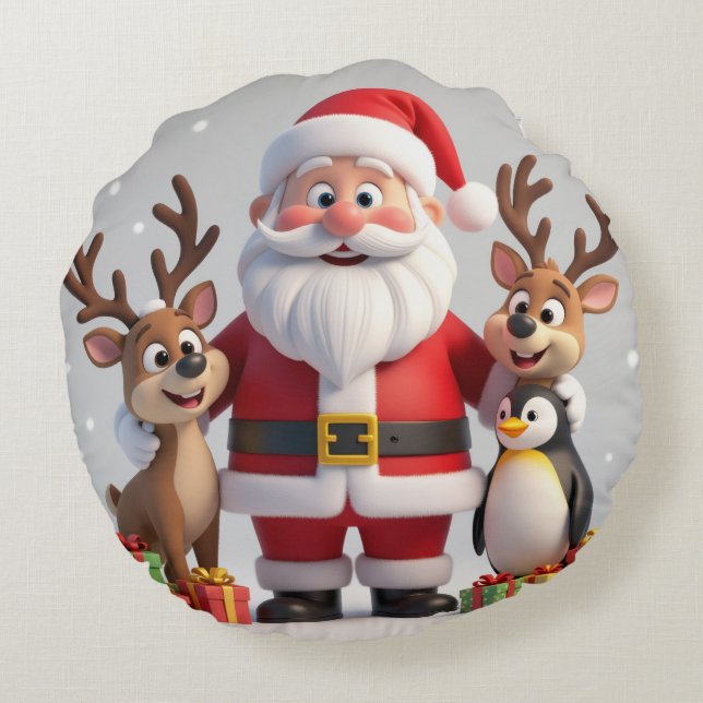 Klassieke Ronde Kerstkussen in Rood en Groen Rond Kussen (Achterkant)