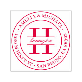 Klassieke Ronde Monogram Bruiloft Retouradres Zelfinktende Stempel