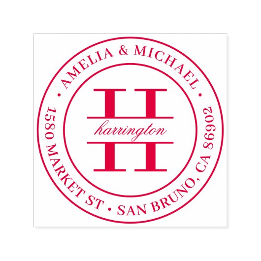 Klassieke Ronde Monogram Bruiloft Retouradres Zelfinktende Stempel (Design)
