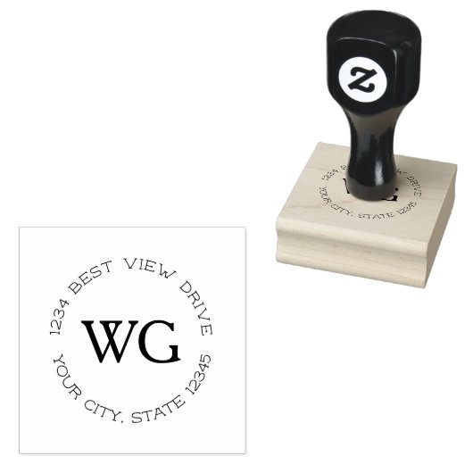 Klassieke ronde monogram retouradres Rubberstempel (Gestempeld)