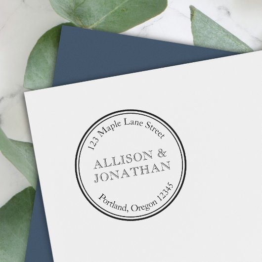 Klassieke Ronde Rand Koppel Naam Teruggaveadres Zelfinktende Stempel