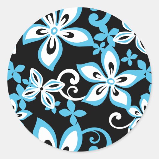 KLASSIEKE RONDE STICKER ALOHA HAWAII (BLACK/BLUE) (Voorkant)