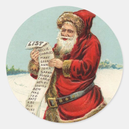 Klassieke ronde Sticker  kerstman W/LIST (Voorkant)
