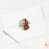Klassieke ronde Sticker  kerstman W/LIST (Envelop)