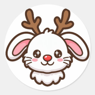 Klassieke ronde sticker met konijn en rendier voor