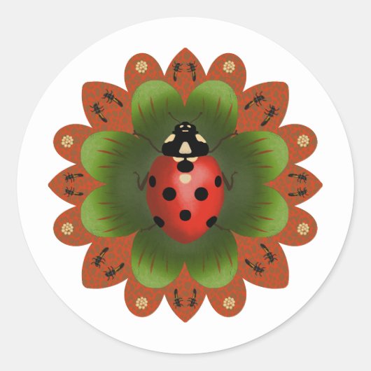 Klassieke ronde sticker met lieveheersbeestje op r (Voorkant)