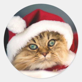 Klassieke ronde sticker met Santa Tabby Cat