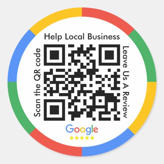 Klassieke Ronde Sticker van Google Review QR (Voorkant)
