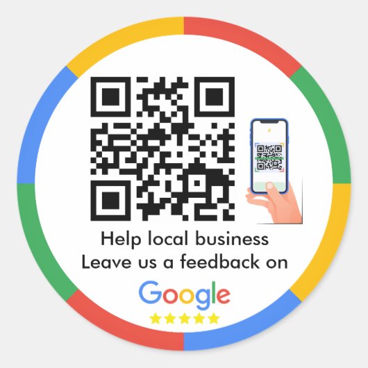 Klassieke Ronde Sticker van Google Review QR (Voorkant)