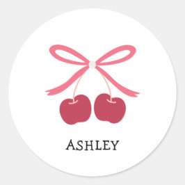 Klassieke Ronde Sticker | Zoete Kers Cute Strik