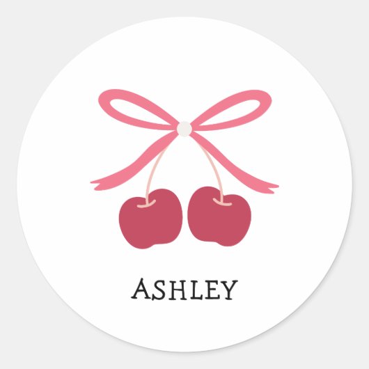Klassieke Ronde Sticker | Zoete Kers Cute Strik (Voorkant)