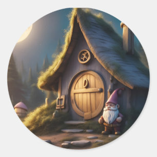 Klassieke ronde stickers met leuke gnome bossen de