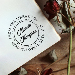 Klassieke Ronde Typografie Script Bibliotheek Boek Zelfinktende Stempel