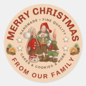 Klassieke ronde voor prettige kerstbakkerij sticker (Voorkant)