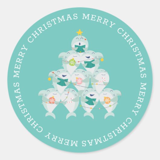 Klassieke rondslingermuis met snelle haaienkerstbo ronde sticker (Voorkant)