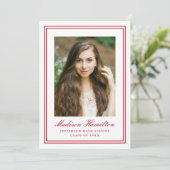 Klassieke Rood Dubbele Rand Frame Foto Afstuderen Kaart (Staand voorkant)