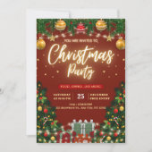 Klassieke rood en goud kerstfeest uitnodiging (Voorkant)