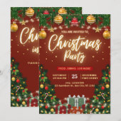 Klassieke rood en goud kerstfeest uitnodiging (Voorkant / Achterkant)