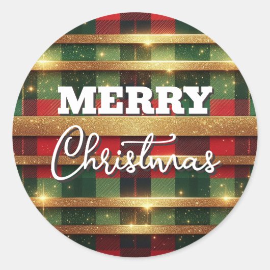 Klassieke rood en groen geplakt sprankelende goude ronde sticker (Voorkant)