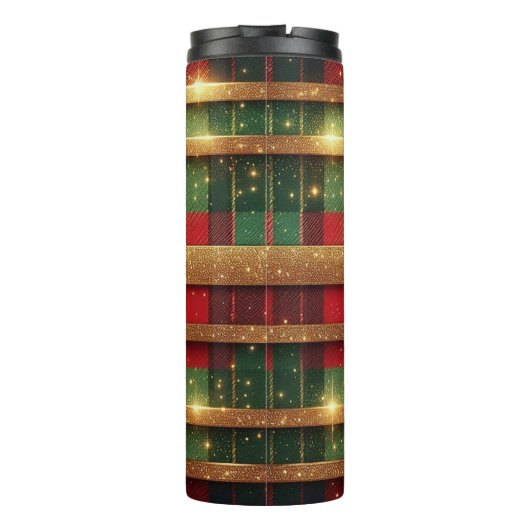 Klassieke rood en groen geplakt sprankelende goude thermosbeker (Achterkant)