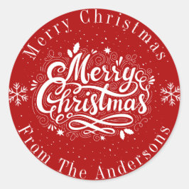 Klassieke Rood en Wit Custom Merry Christmas Ronde Sticker