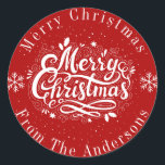 Klassieke Rood en Wit Custom Merry Christmas Ronde Sticker<br><div class="desc">Dit feestelijke rode en witte ronde Kerst sticker straalt klassieke vakantiecharme uit en is ideaal om een persoonlijk tintje aan uw vakantie groeten en geschenken toe te voegen. In het midden van de sticker staat de tijdloze boodschap "Merry Christmas" in een elegant wit script, dat de sfeer van het seizoen...</div>