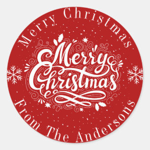 Klassieke Rood en Wit Custom Merry Christmas Ronde Sticker